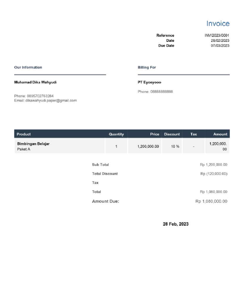 Contoh Invoice Jasa