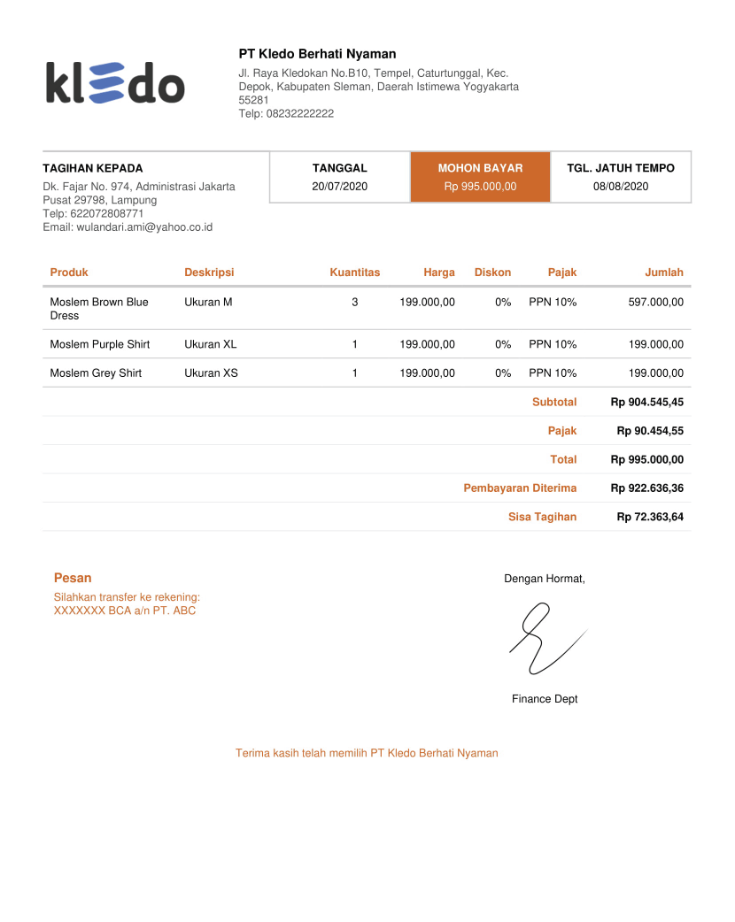 Contoh Invoice Barang