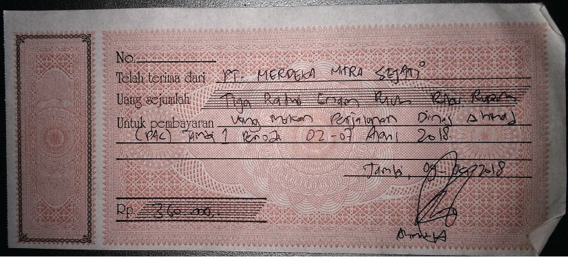 Contoh bukti kuitansi uang makan